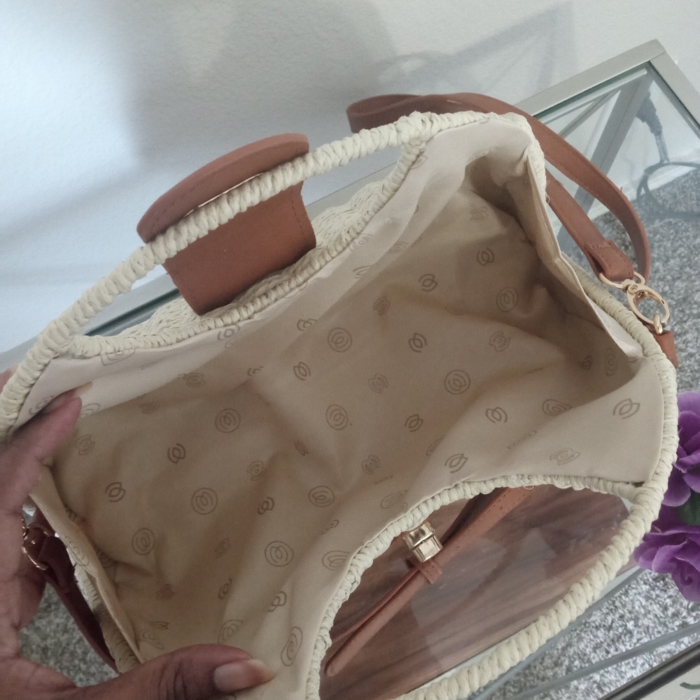Woven Straw Beige Top Handle Satchel Crossbody Handbag Purse for Summer - Picture 9 of 9